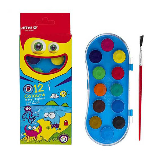آبرنگ 12 رنگ بیضی جعبه طلقی کوچک (برند آریا)