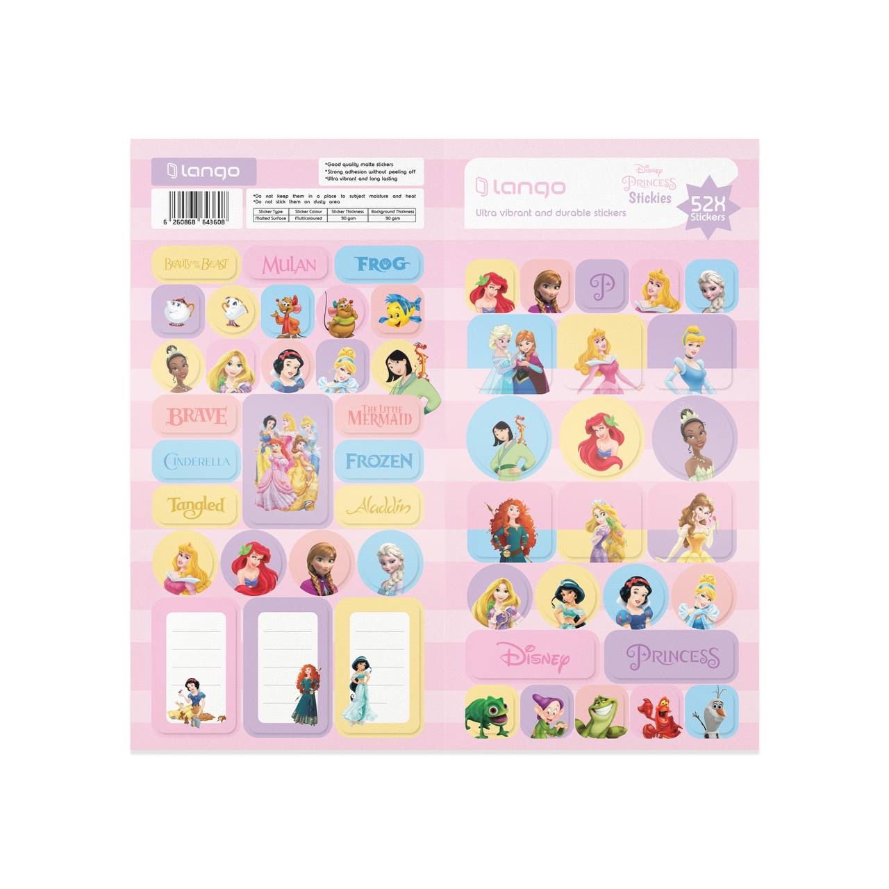 استیکر 52 تکه طرح disney princess (برند لانگو)