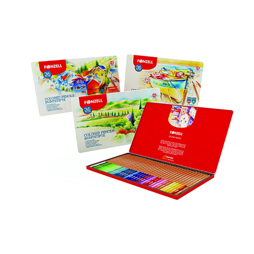 مداد رنگی 36 رنگ جعبه فلزی مدل School (برند فونزل)