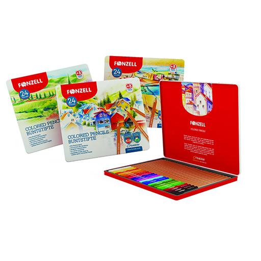 مداد رنگی 24 رنگ جعبه فلزی مدل School (برند فونزل)
