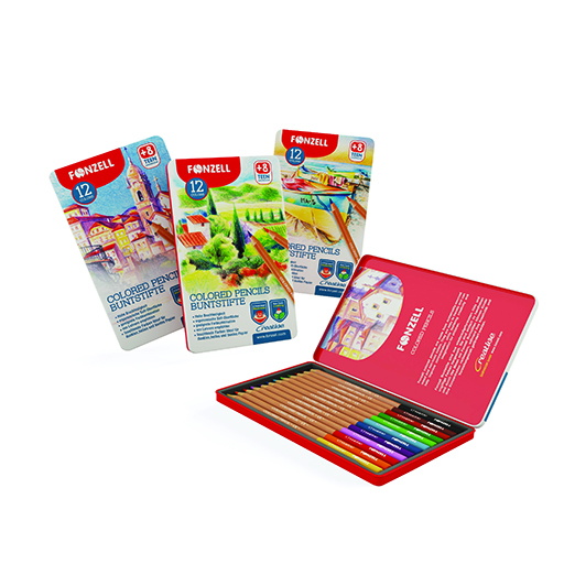 مداد رنگی 12 رنگ جعبه فلزی مدل School (برند فونزل)