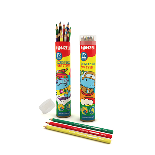 مداد رنگی 12 رنگ استوانه ای فلزی Kids (برند فونزل)