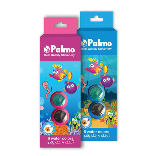 آبرنگ 6 رنگ جعبه طلقی (برند پالمو)