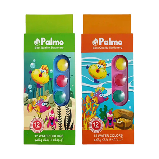 آبرنگ 12 رنگ جعبه طلقی (برند پالمو)