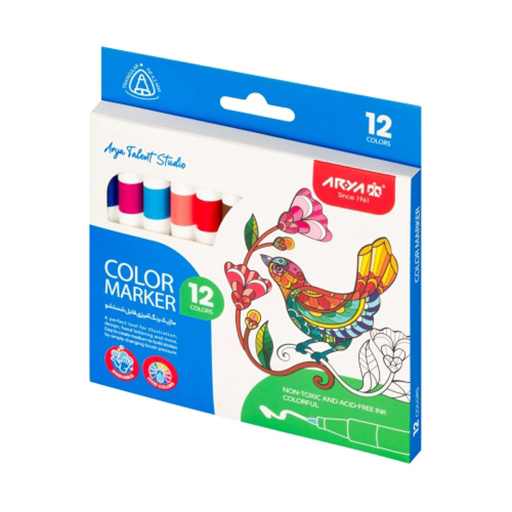 ماژیک قابل شست و شو 12 رنگ جعبه مقوایی (برند آریا)-۲.jpg