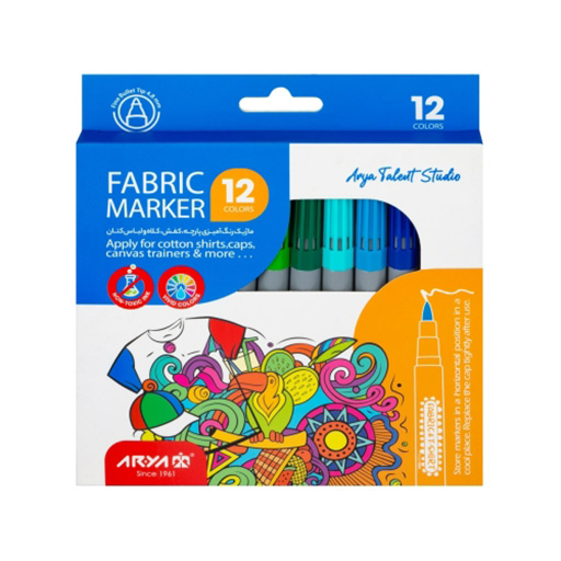 ماژیک پارچه و لباس 12 رنگ جعبه مقوایی (برند آریا)