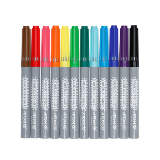 ماژیک پارچه و لباس 12 رنگ جعبه مقوایی (برند آریا)-۳.jpg