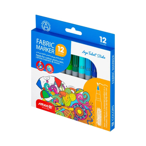 ماژیک پارچه و لباس 12 رنگ جعبه مقوایی (برند آریا)-۲.jpg