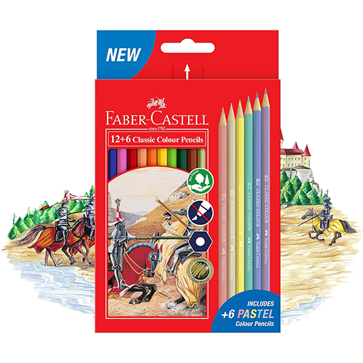 مداد رنگی جعبه مقوایی ۶ + ۱۲ رنگ (برند فابر کاستل)-۱.png