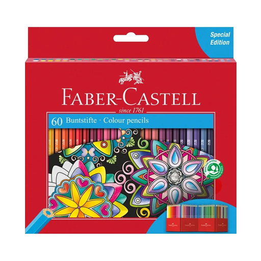 مداد رنگی جعبه مقوایی طرح گل ۶۰ رنگ (برند فابر کاستل)