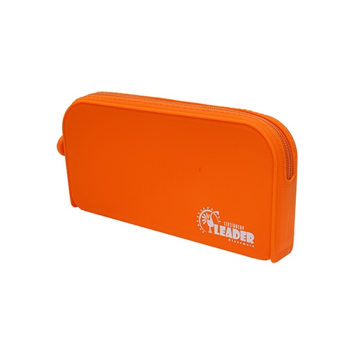 جامدادی مستطیل تک زیپ سیلیکونی (برند لیدر)-نارنجی.jpg