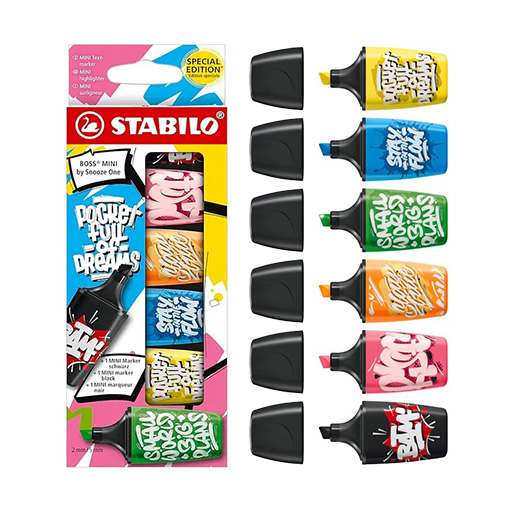 ماژیک علامت گذار باس مینی فسفری اسنوز ۶ رنگ (برند استابیلو)