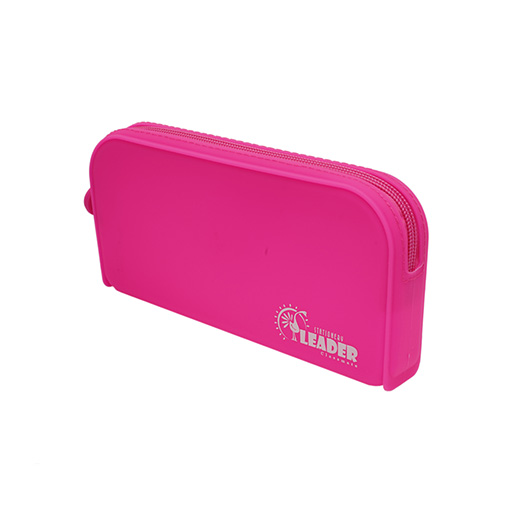 جامدادی مستطیل تک زیپ سیلیکونی (برند لیدر)-سرخابی.jpg