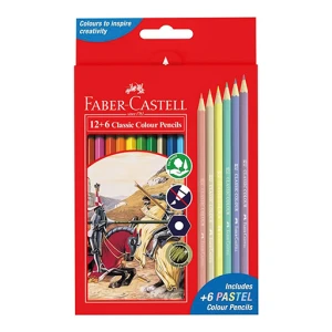 مداد رنگی جعبه مقوایی ۶ + ۱۲ رنگ (برند فابر کاستل)