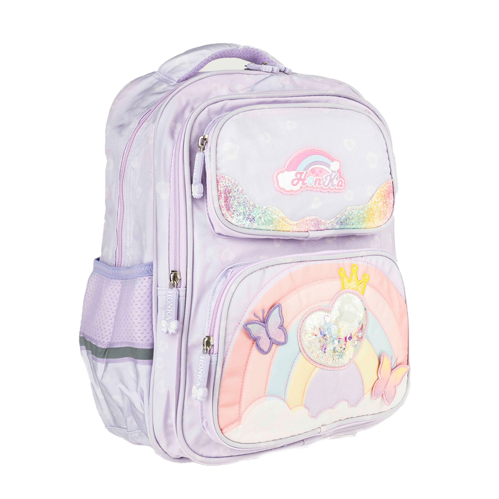 کوله پشتی وارداتی دخترانه رنگین کمان بنفش پاستلی Honka-۲.jpg
