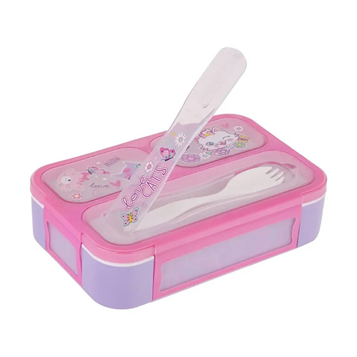 ظرف غذا مستطیل سه قسمتی طرح گربه (برند وست)-۴.jpg