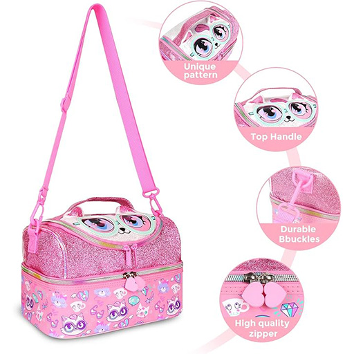 کیف ظرف غذا دوجداره دو زیپ طرج گربه عینکی (برند وست)-2.jpg