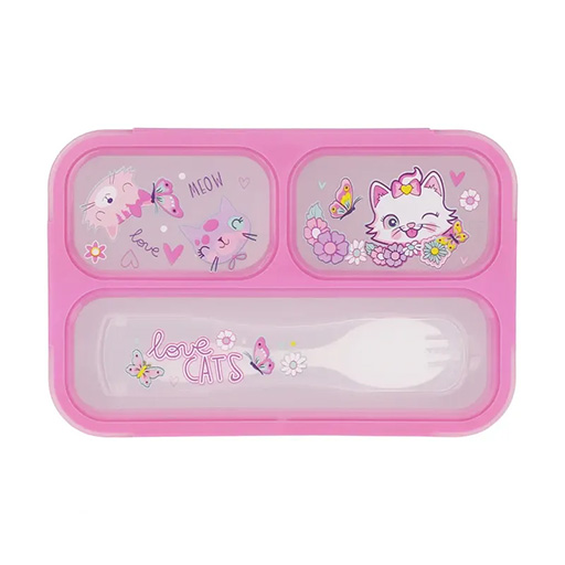 ظرف غذا مستطیل سه قسمتی طرح گربه (برند وست)-۱.jpg