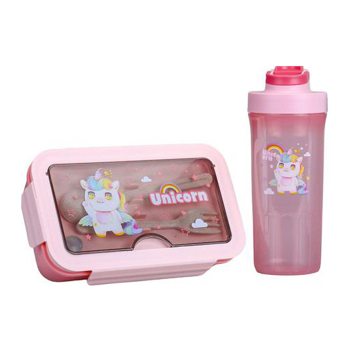 ست ظرف غذا و قمقمه کودک طرح یونیکورن