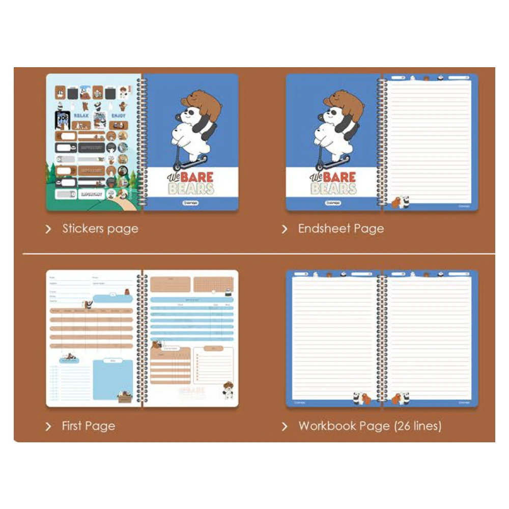 دفتر ۱۰۰ برگ سیمی جلد سخت با استیکر طرح سه خرس (برند لانگو)-۲.jpg