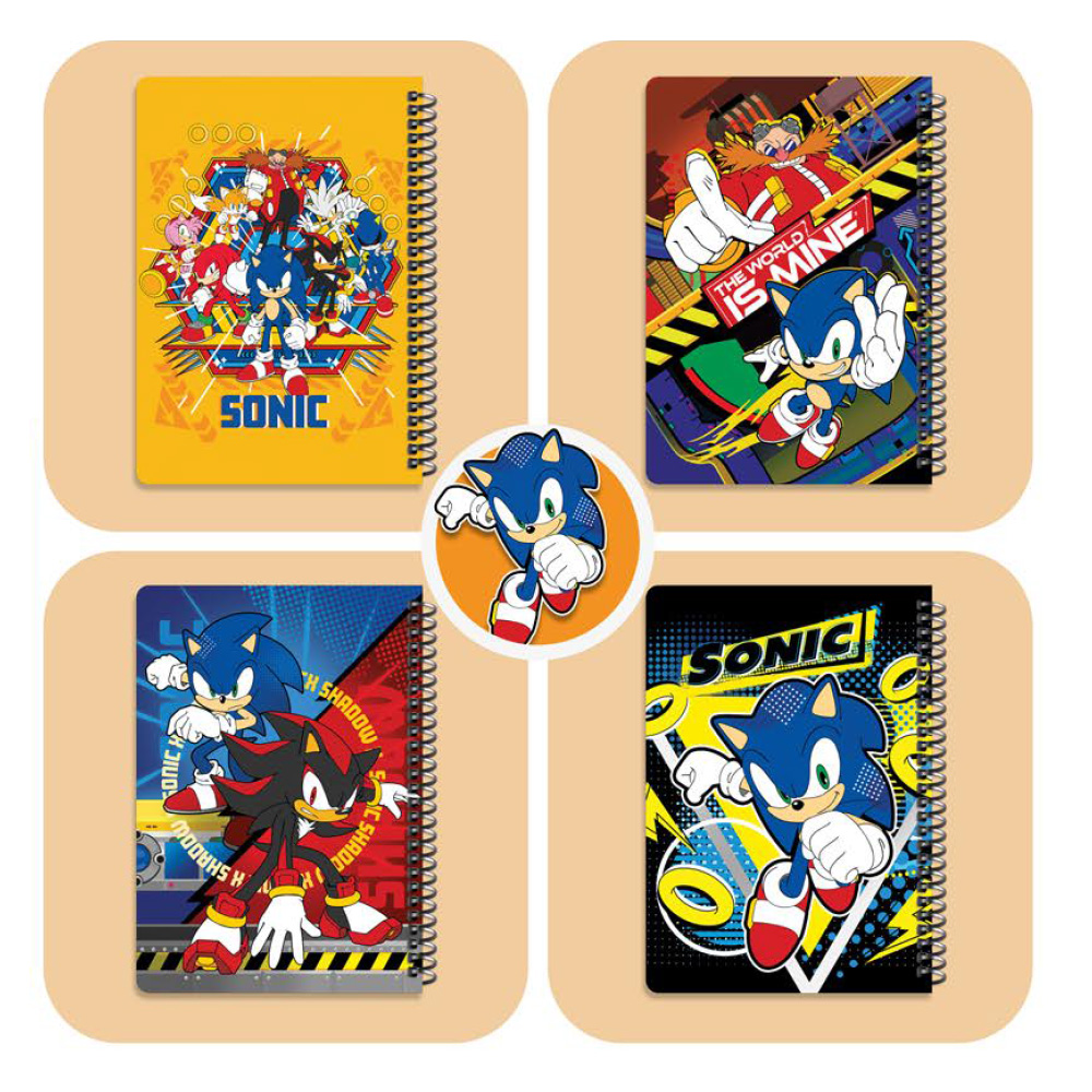 دفتر ۱۰۰ برگ سیمی جلد سخت با استیکر طرح سونیک (برند لانگو)