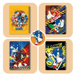 دفتر ۱۰۰ برگ سیمی جلد سخت با استیکر طرح سونیک (برند لانگو)