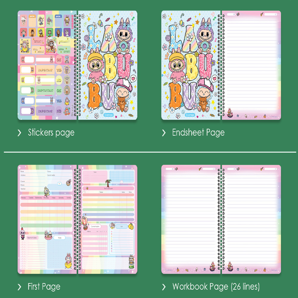 دفتر ۱۰۰ برگ سیمی جلد سخت با استیکر طرح لبوبو (برند لانگو)-۲.jpg