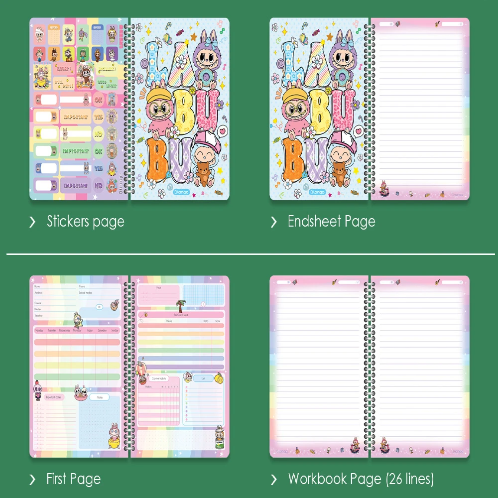 دفتر ۱۰۰ برگ سیمی جلد سخت با استیکر طرح لبوبو (برند لانگو)-۲.jpg