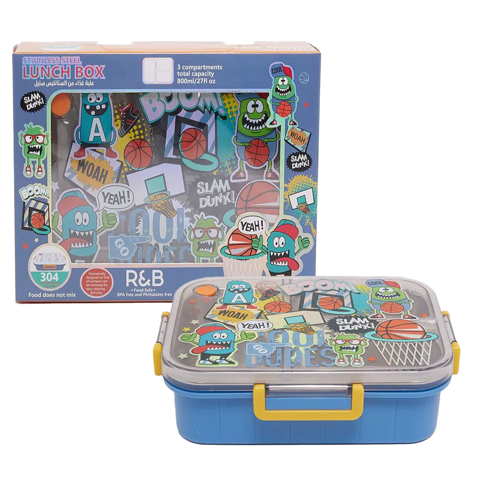 ظرف غذا مستطیل سه قسمتی استیل ۸۰۰ میل طرح هیولا (برند وست)