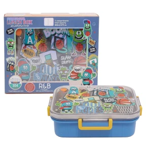 ظرف غذا مستطیل سه قسمتی استیل ۸۰۰ میل طرح هیولا (برند وست)