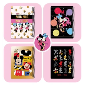 دفتر ۱۰۰ برگ سیمی جلد سخت با استیکر طرح میکی و مینی (برند لانگو)