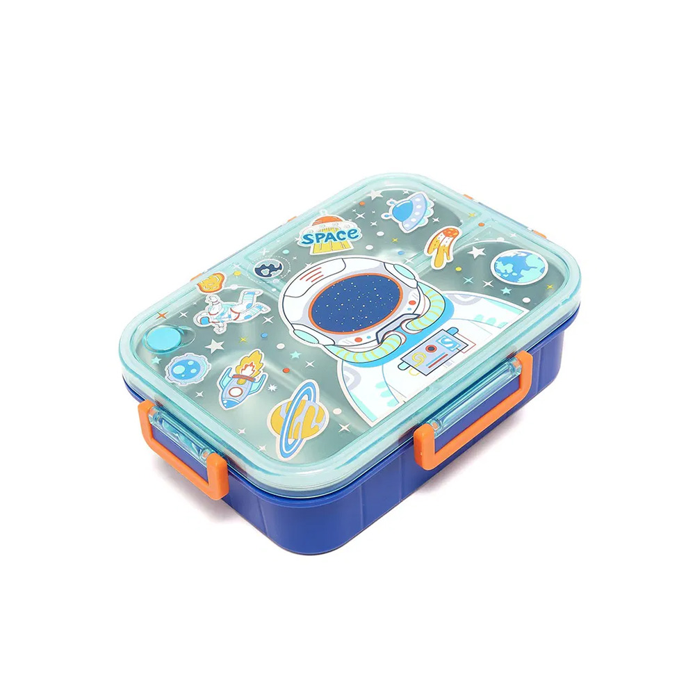 ظرف غذا مستطیل سه قسمتی استیل ۸۰۰ میل طرح فضانورد (برند وست)-۲.jpg