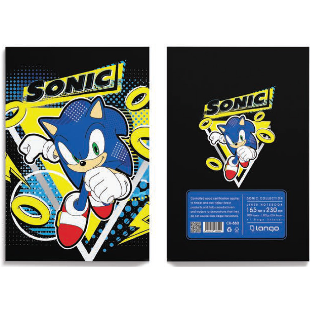 دفتر ۱۰۰ برگ سیمی جلد سخت با استیکر طرح سونیک (برند لانگو)-۲.jpg