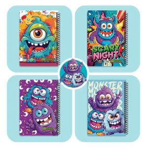 دفتر ۱۰۰ برگ سیمی جلد سخت با استیکر طرح مانسترز ۲ (برند لانگو)