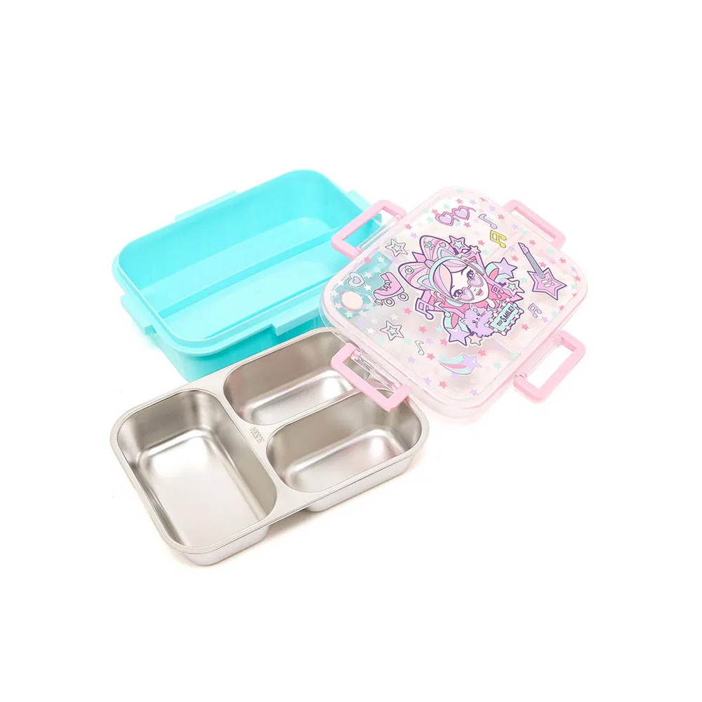 ظرف غذا مستطیل سه قسمتی استیل ۸۰۰ میل طرح دختر فشن (برند وست)-۲.jpg