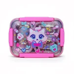 ظرف غذا مستطیل سه قسمتی استیل ۷۱۰ میل طرح گربه (برند وست)-۴.jpg