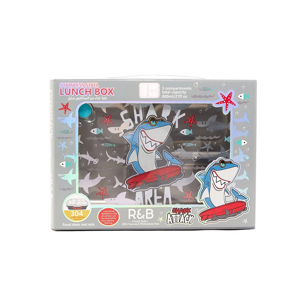 ظرف غذا مستطیل سه قسمتی استیل ۷۱۰ میل طرح شارک (برند وست)-۴.jpg