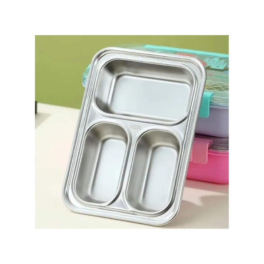 ظرف غذا مستطیل سه قسمتی استیل ۷۱۰ میل طرح گربه (برند وست)-۲.jpg