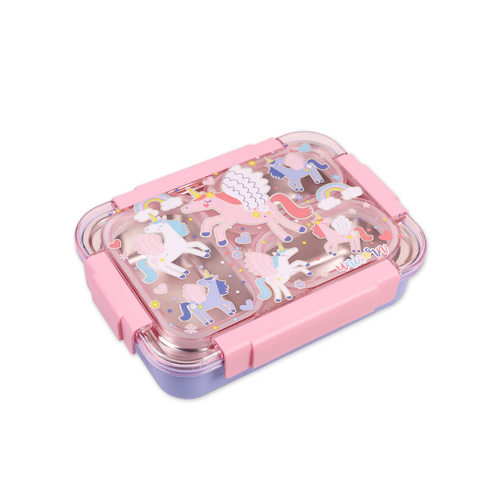 ظرف غذا مستطیل سه قسمتی استیل ۷۱۰ میل طرح یونیکورن (برند وست)-۵.jpg