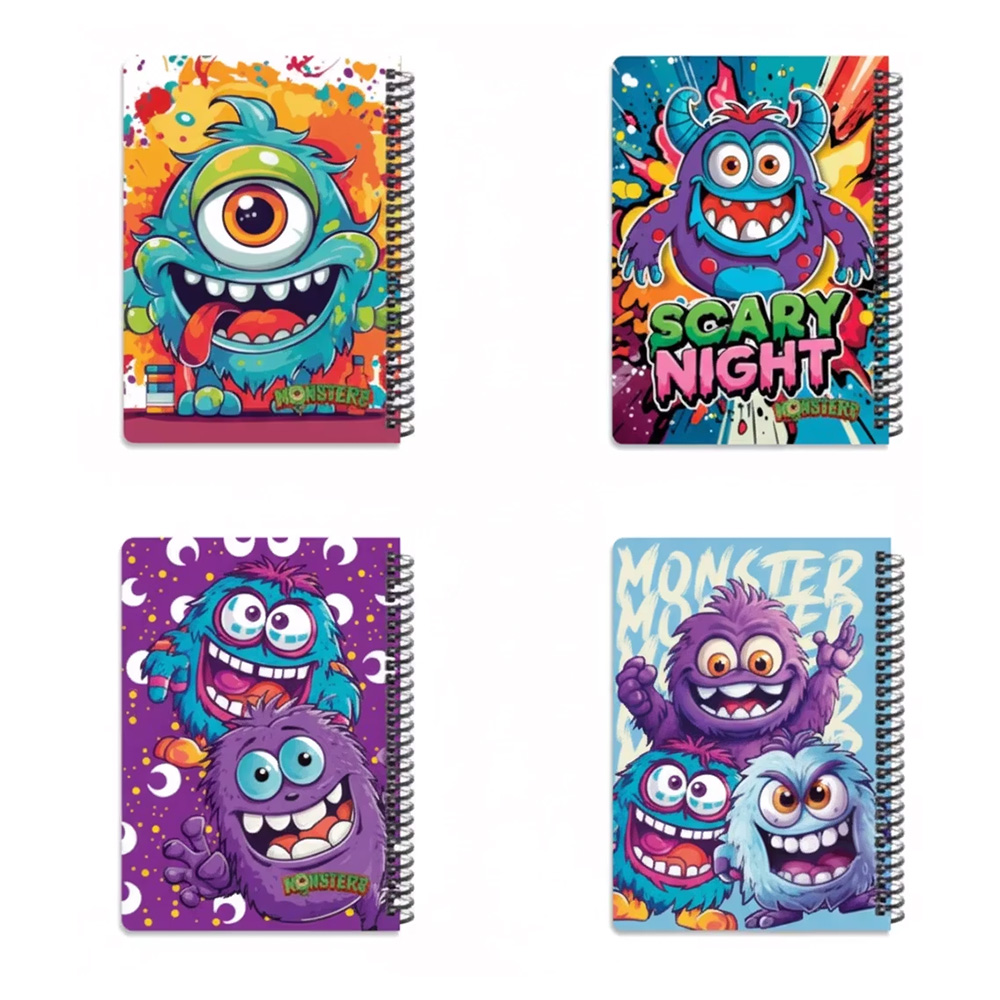 دفتر ۱۰۰ برگ سیمی جلد سخت با استیکر طرح مانسترز ۲(برند لانگو).jpg