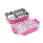 ظرف غذا مستطیل سه قسمتی استیل ۷۱۰ میل طرح گربه (برند وست)-۳.jpg