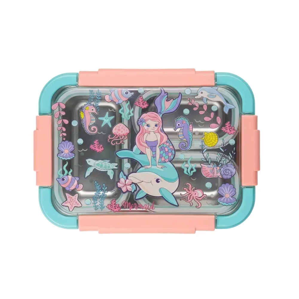 ظرف غذا مستطیل سه قسمتی استیل ۷۱۰ میل طرح دریایی (برند وست)