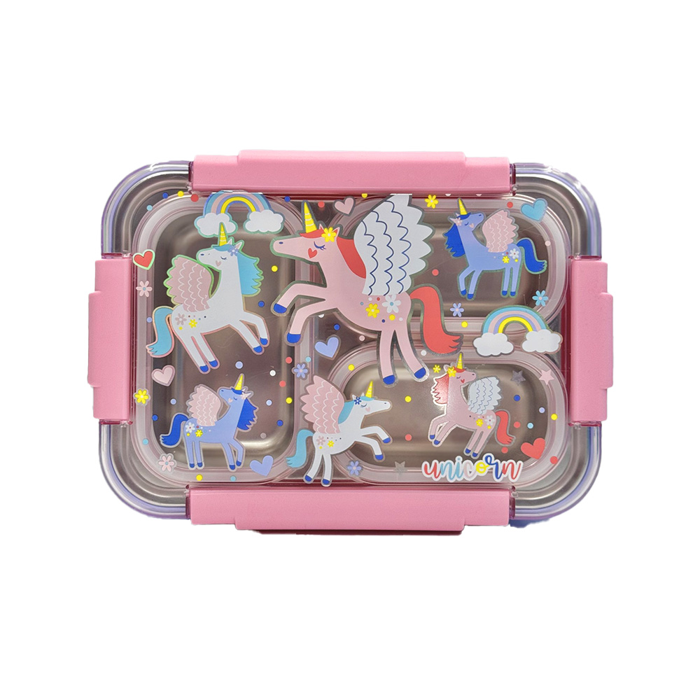 ظرف غذا مستطیل سه قسمتی استیل ۷۱۰ میل طرح یونیکورن (برند وست)