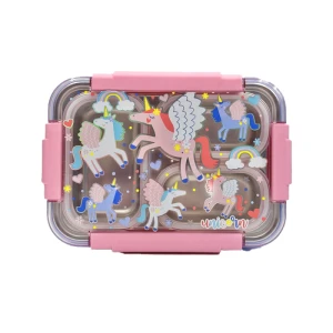 ظرف غذا مستطیل سه قسمتی استیل ۷۱۰ میل طرح یونیکورن (برند وست)