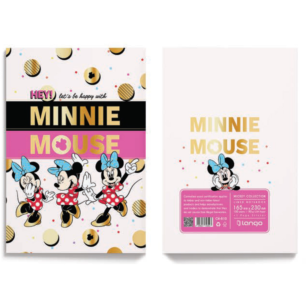 دفتر ۱۰۰ برگ سیمی جلد سخت با استیکر طرح میکی و مینی (برند لانگو)-۴.jpg