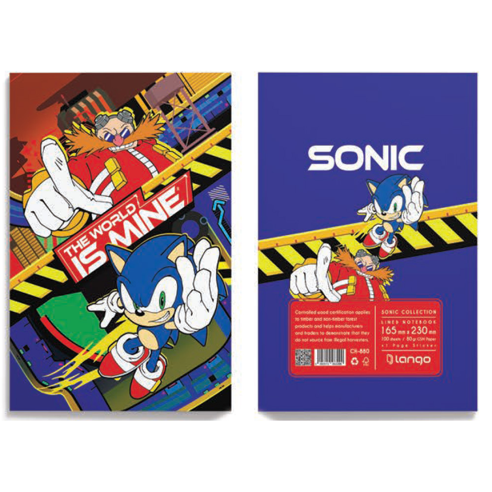 دفتر ۱۰۰ برگ سیمی جلد سخت با استیکر طرح سونیک (برند لانگو)-۳.jpg