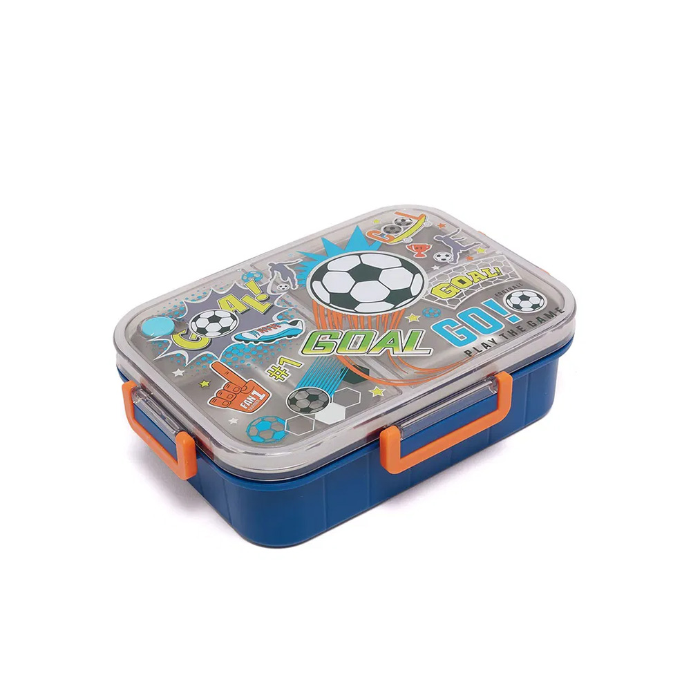 ظرف غذا مستطیل سه قسمتی استیل ۸۰۰ میل طرح توپ فوتبال (برند وست)-۲.jpg