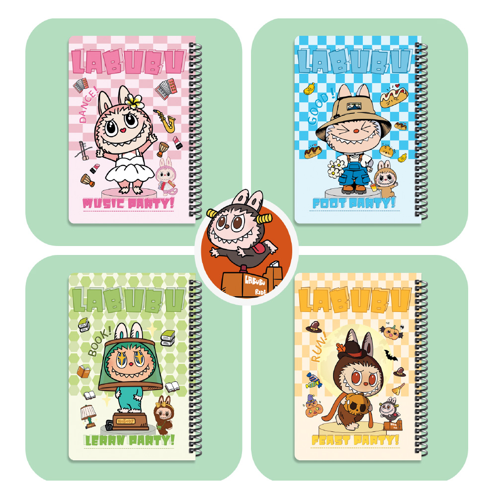 دفتر ۱۰۰ برگ سیمی جلد سخت با استیکر طرح لبوبو (برند لانگو)