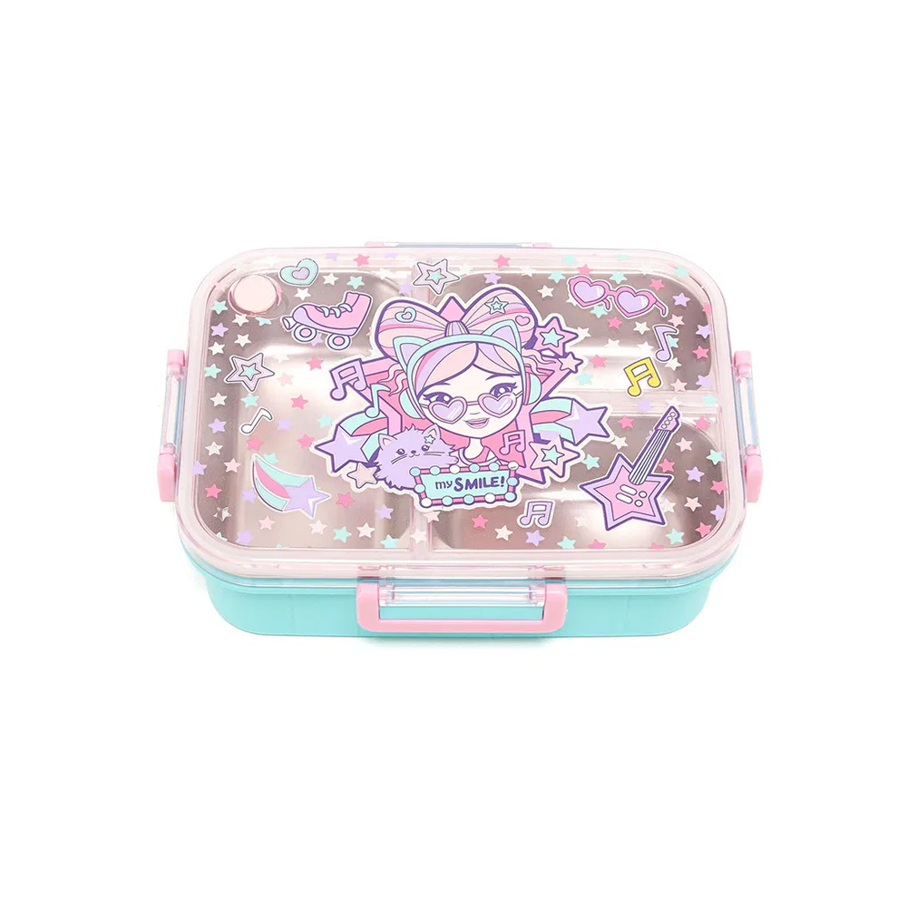 ظرف غذا مستطیل سه قسمتی استیل ۸۰۰ میل طرح دختر فشن (برند وست)-۳.jpg