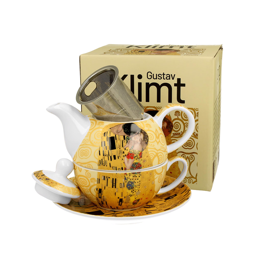 قوری و فنجان کلیمت Teapot With Cup The Kiss Ecru Ins-۲.jpg